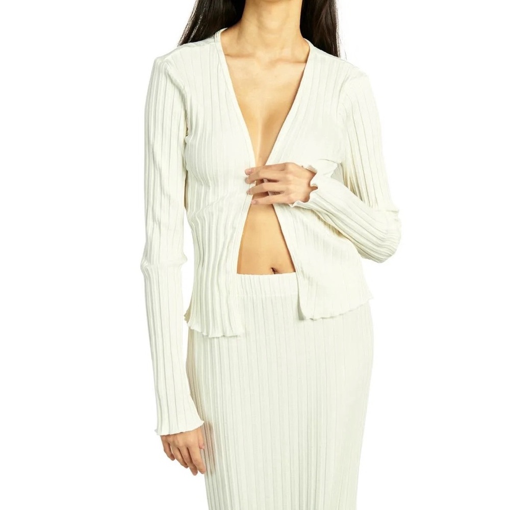 Simon Miller Rib Dookie Open Front Ribbed Cardigan Top‎ in Macadamia White
